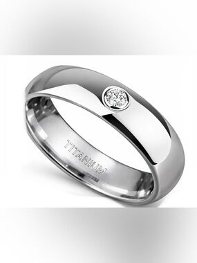 Polished Titanium Ring with Single Zirconia